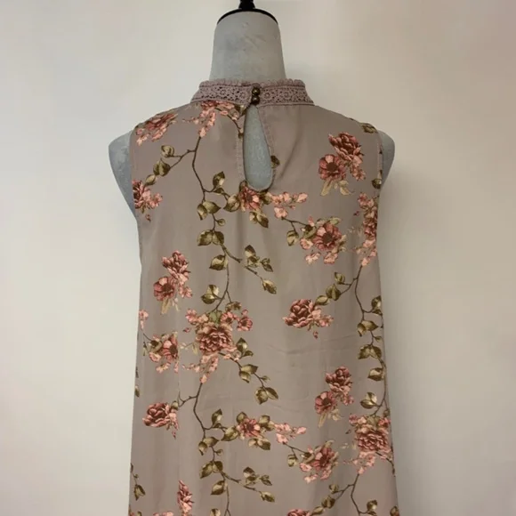 Xhilaration Womens Blouse SZ XXL taupe floral illusion bodice romantic cottageco - Picture 3 of 7